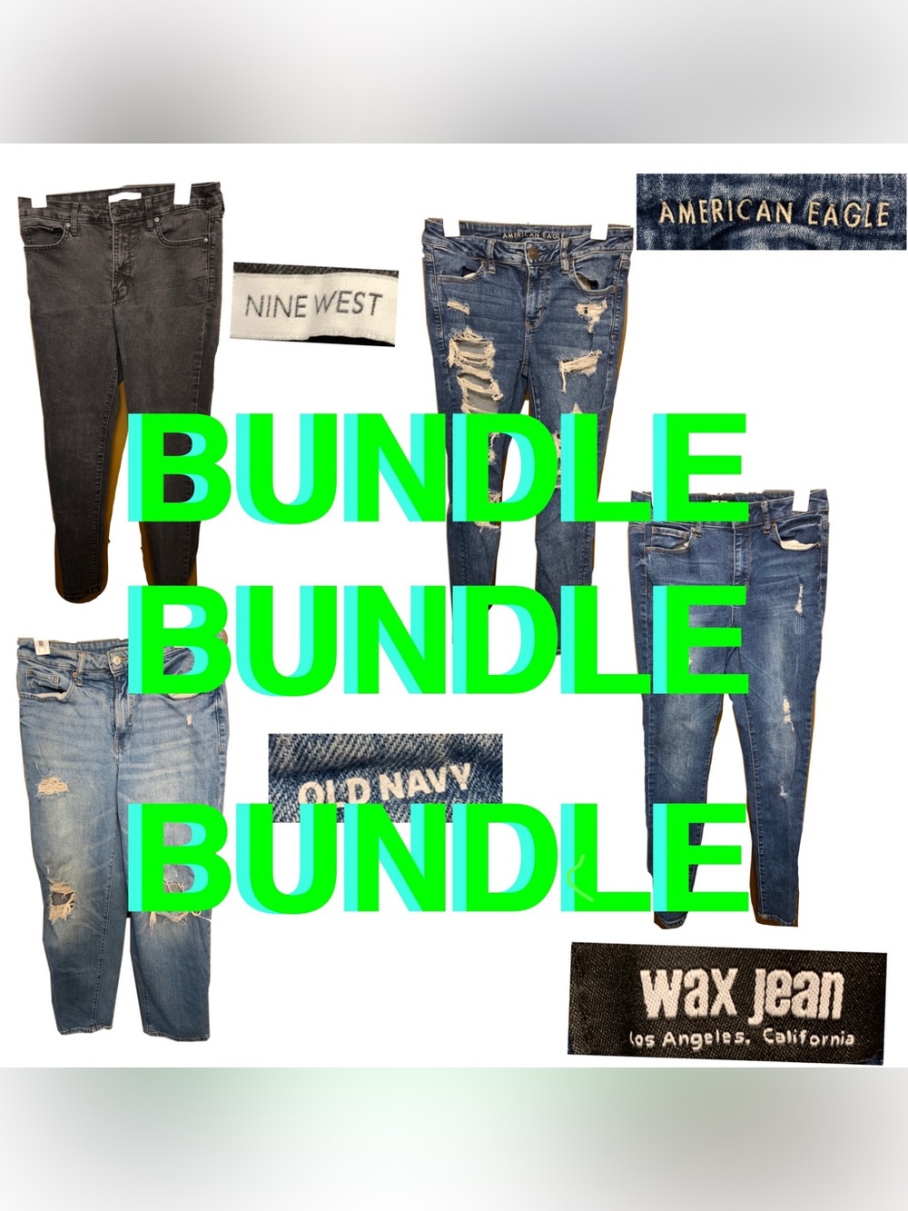 Bundle of 4 pairs of women’s jeans sizes 6-8. AE, Old Navy, Nine West, Wax Jeans
